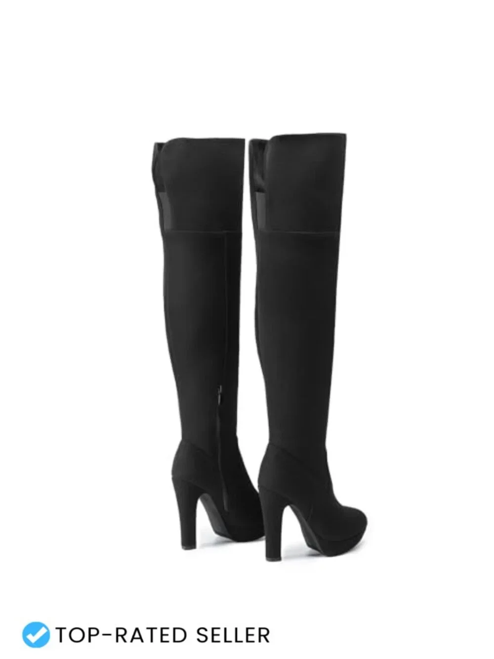 Chunky High Heel Platform Thigh High Boots Stretch Faux Suede